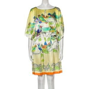 Magaschoni Silk Knee-Length Shift Dress Birds & Ancient Roma Prints Medium M